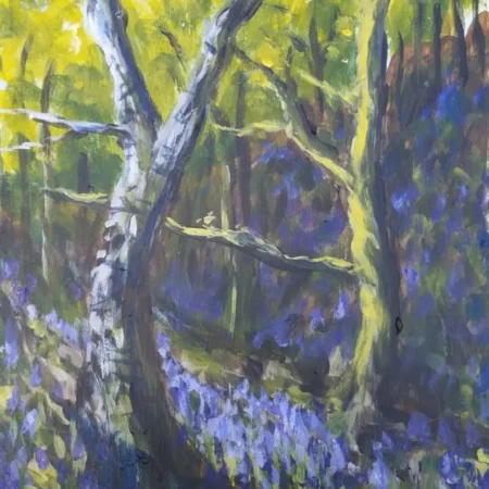 Outwoods Blue, painted by Richard Trigg during bluebell season, early May